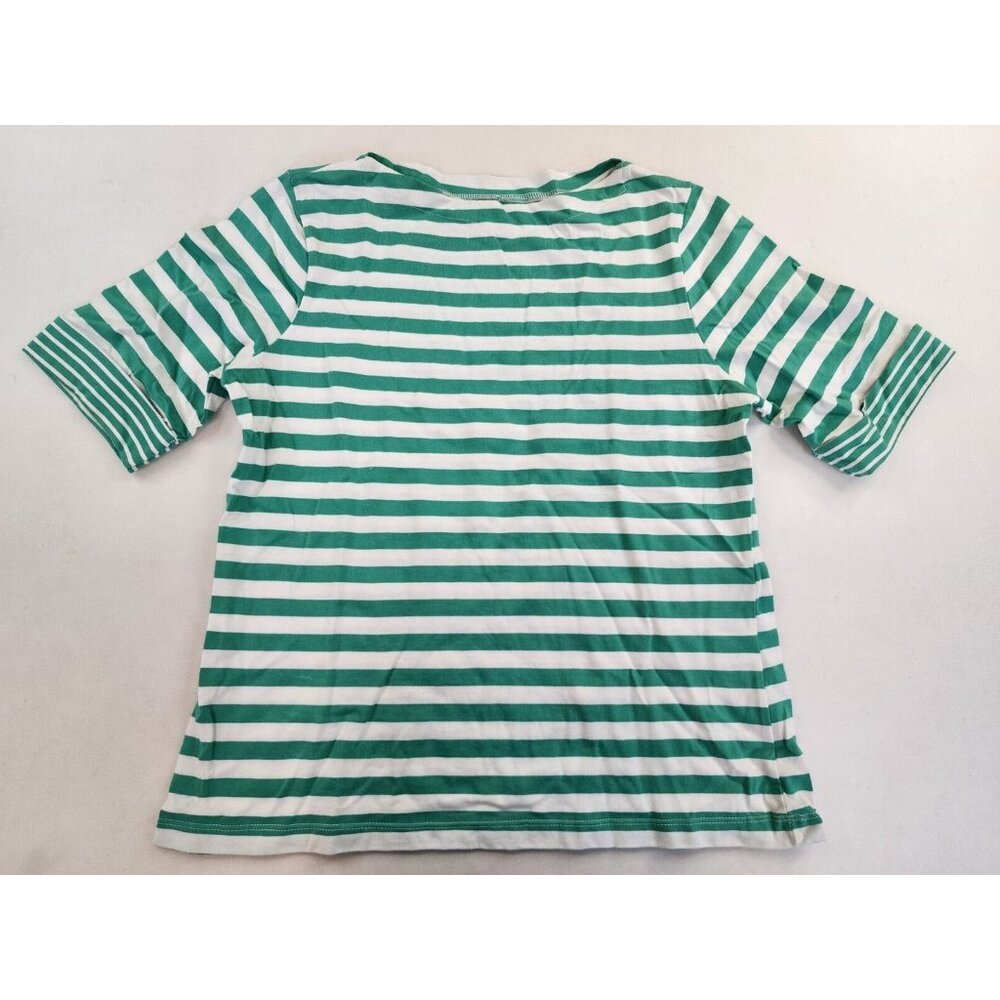 Appleseed's Women Top M Striped Short Sleeve Green White Boat Neck 100% Cotton